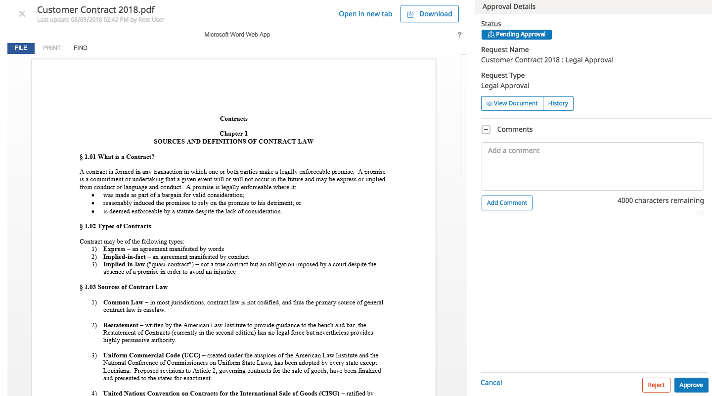 Approve, reject or add comments to documents that are pending approval.